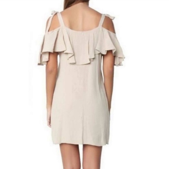 Misa Los Angeles Emil Dress in Stone Tan Taupe Ruffle Off Shoulder Size Small - Picture 2 of 10